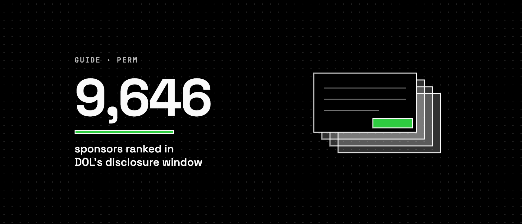 9,646, sponsors ranked in DOL's disclosure window, beside a stack of offset record sheets with the top one marked