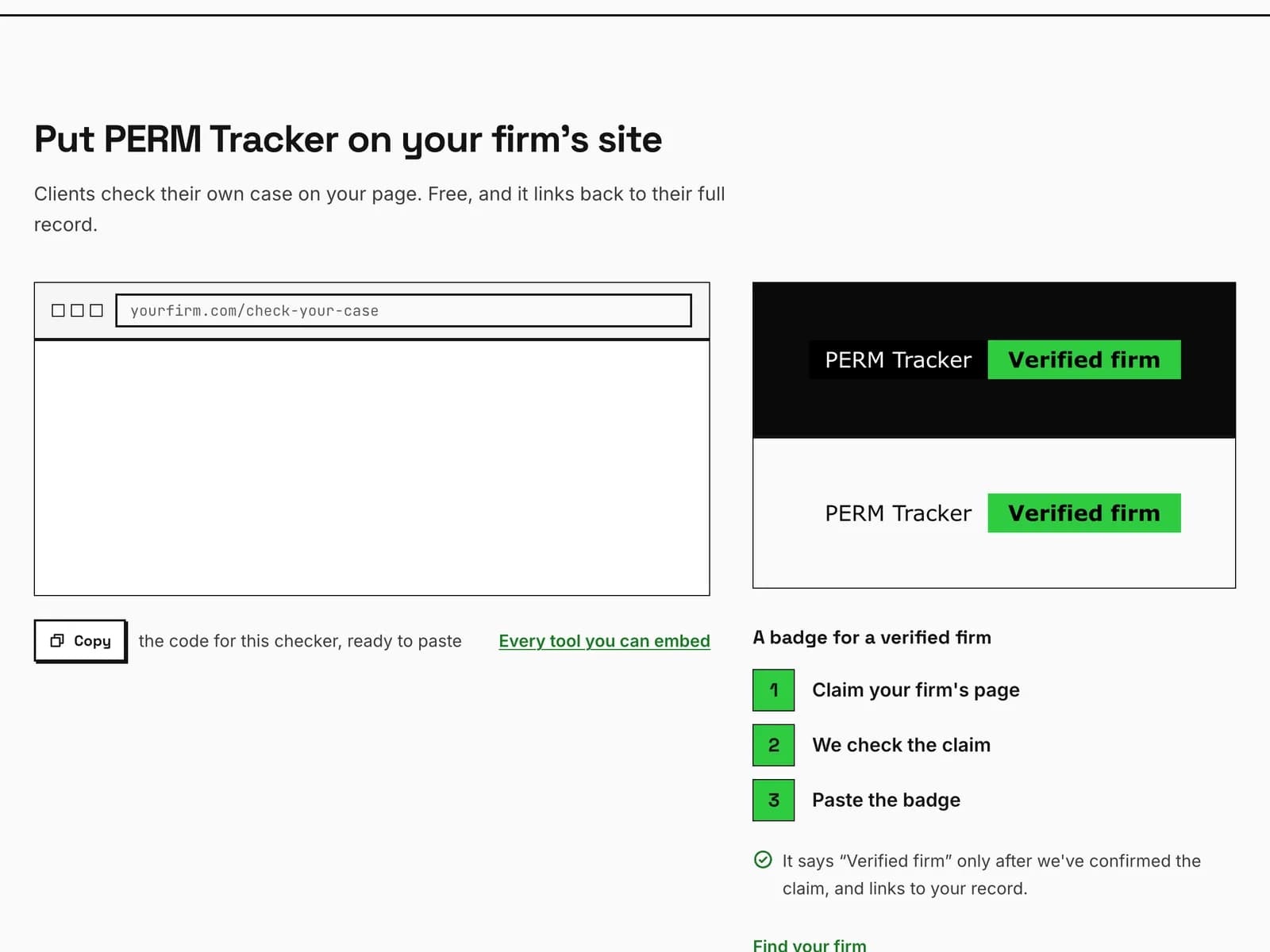 The case-status box a firm can put on its own site, from permtracker.app