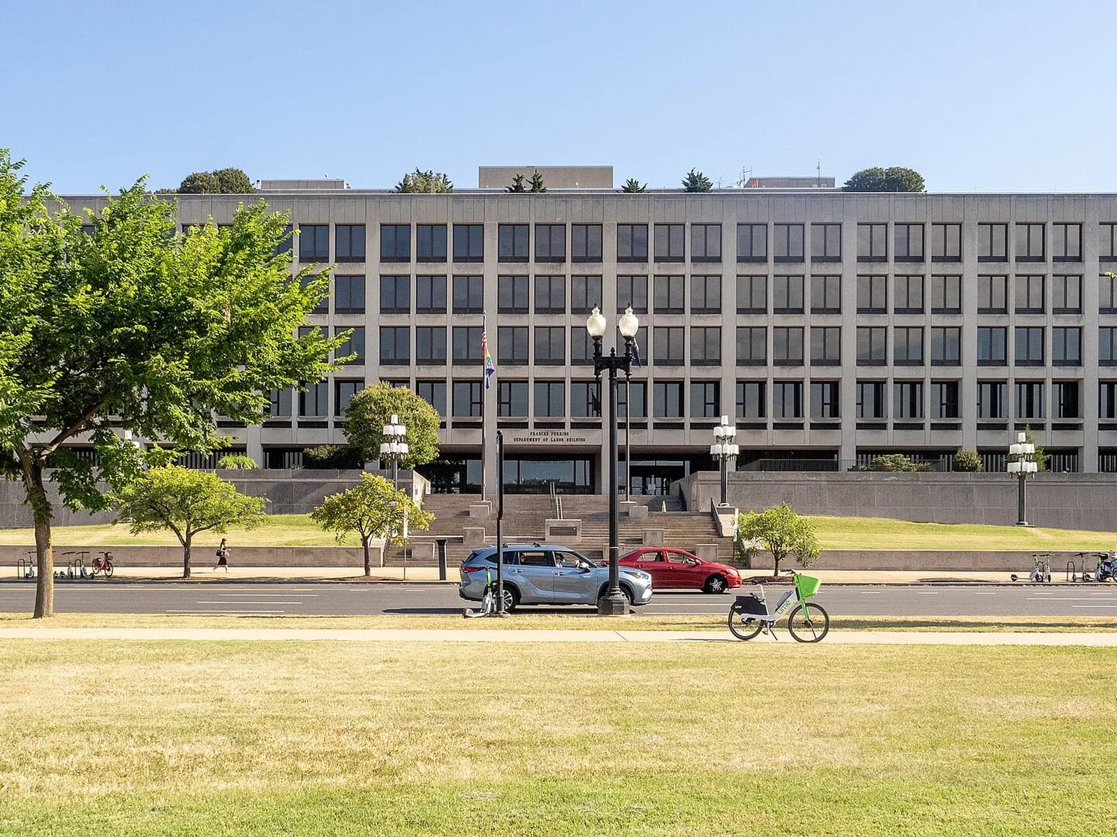 The Frances Perkins Building, the Department of Labor's headquarters, seen across the lawn