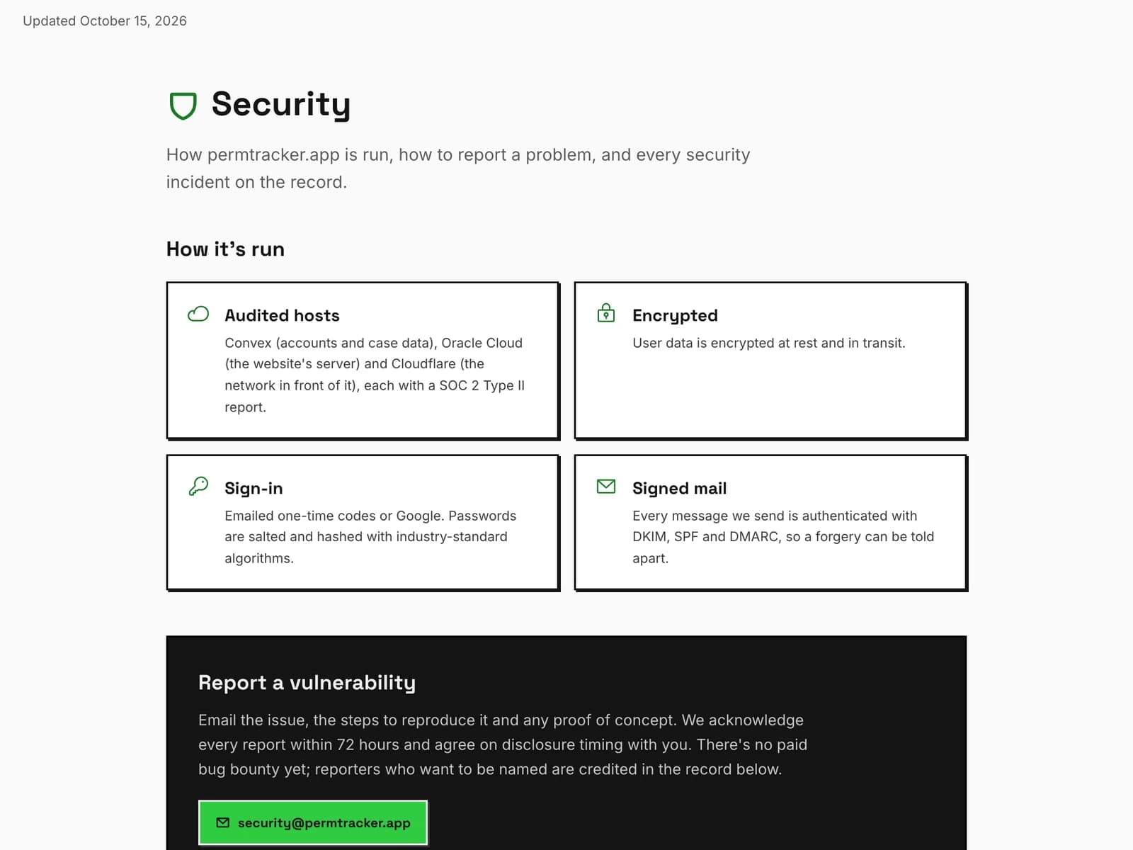 How permtracker.app is run and secured, from its security page