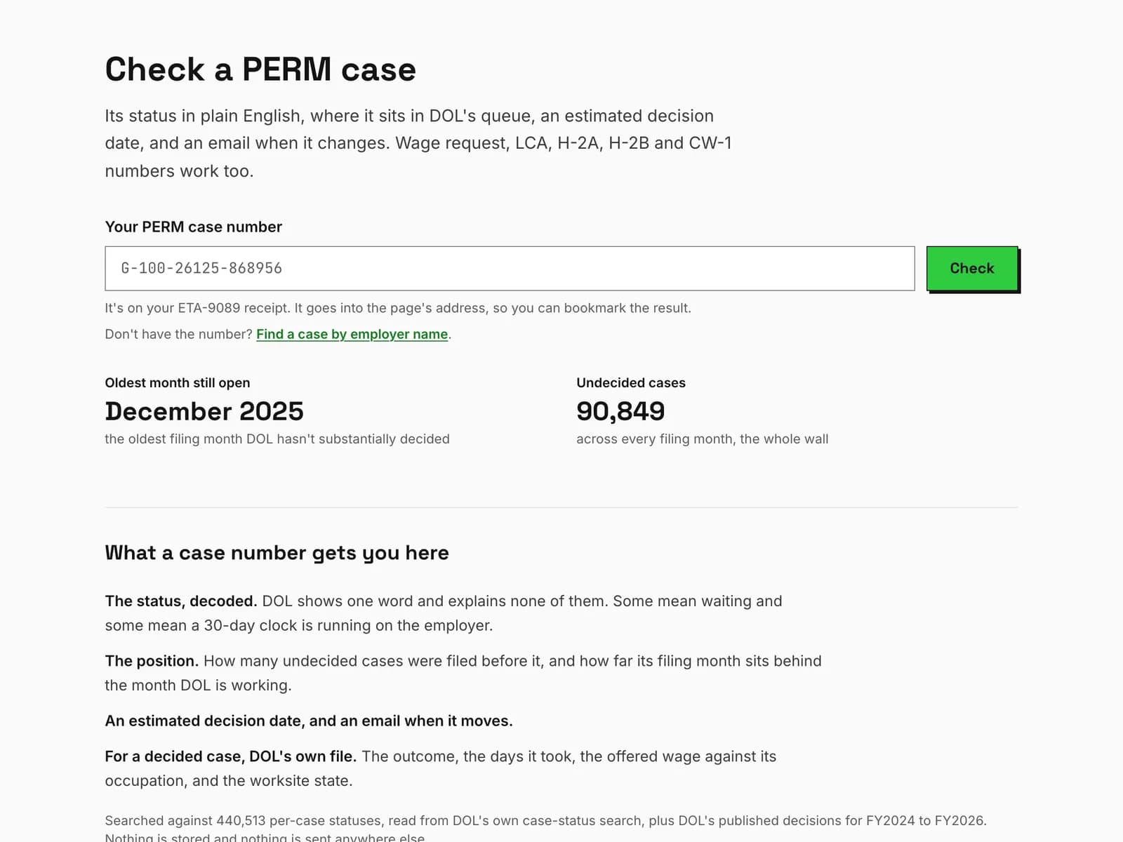The PERM case lookup on permtracker.app
