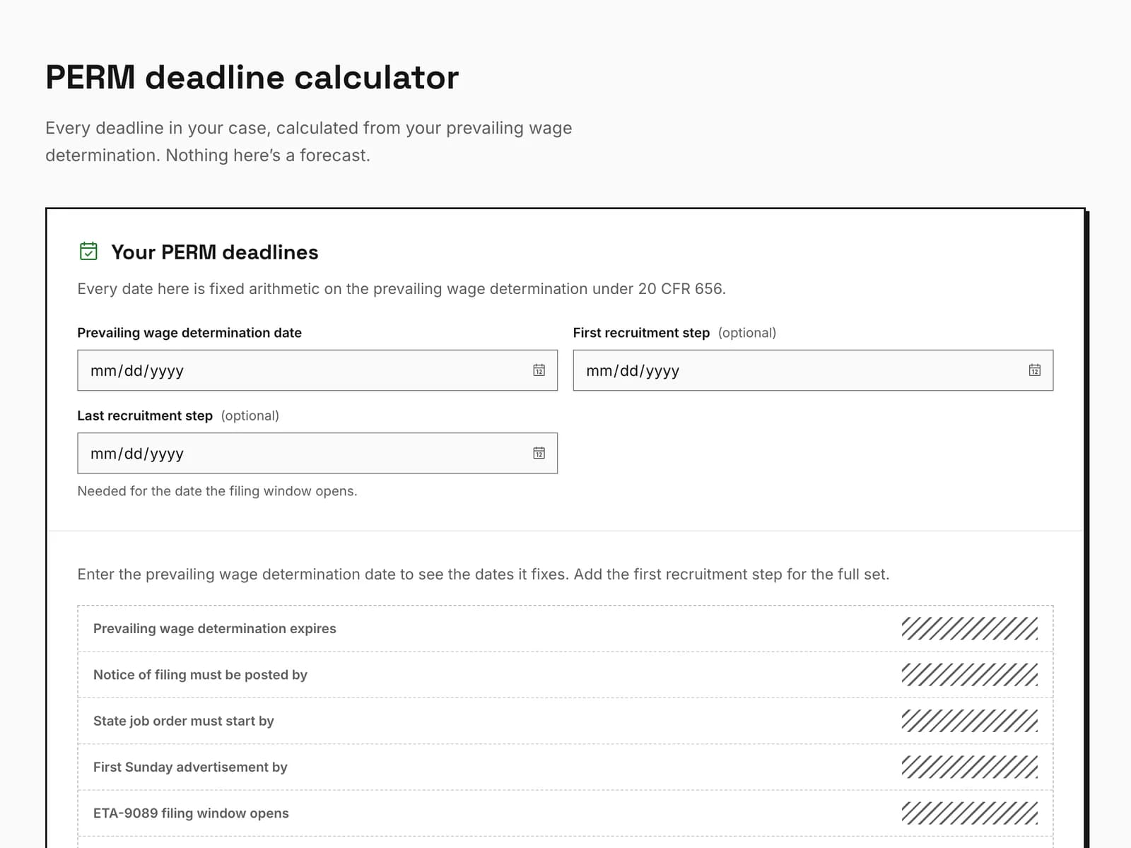The PERM deadline calculator: every date in a case computed from the wage determination and recruitment dates