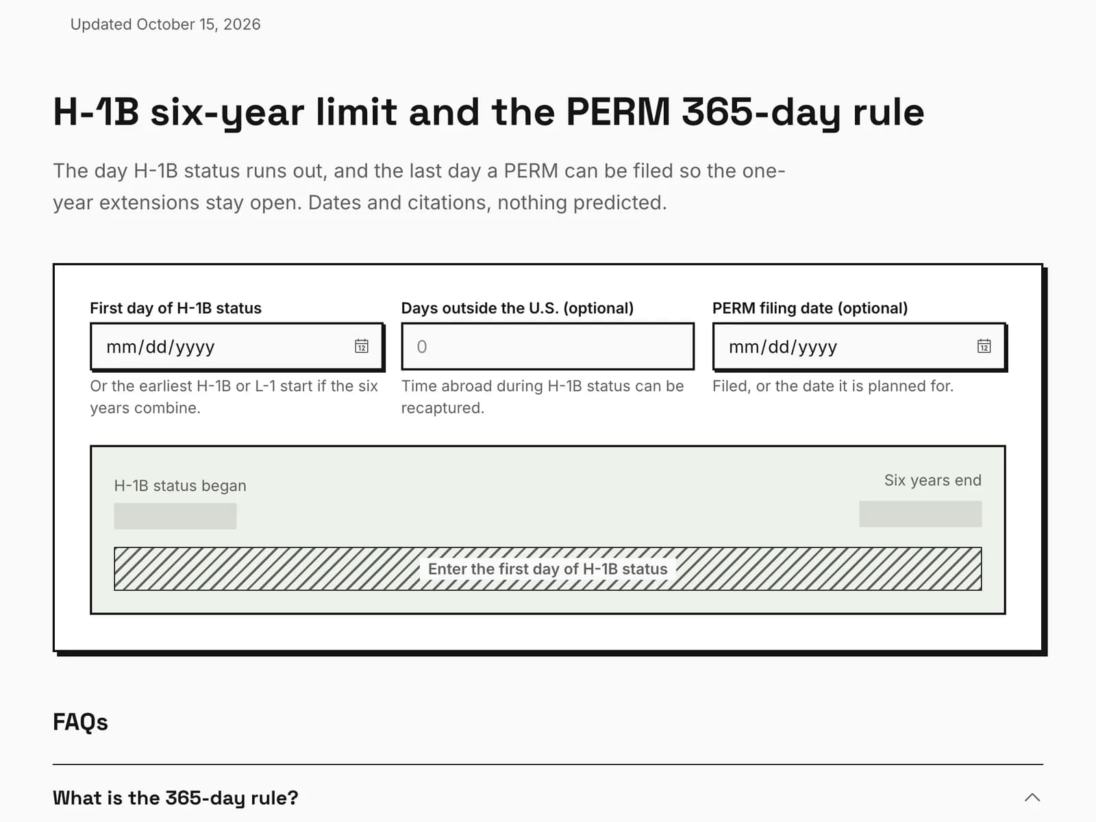 The H-1B six-year limit and PERM 365-day rule calculator on permtracker.app