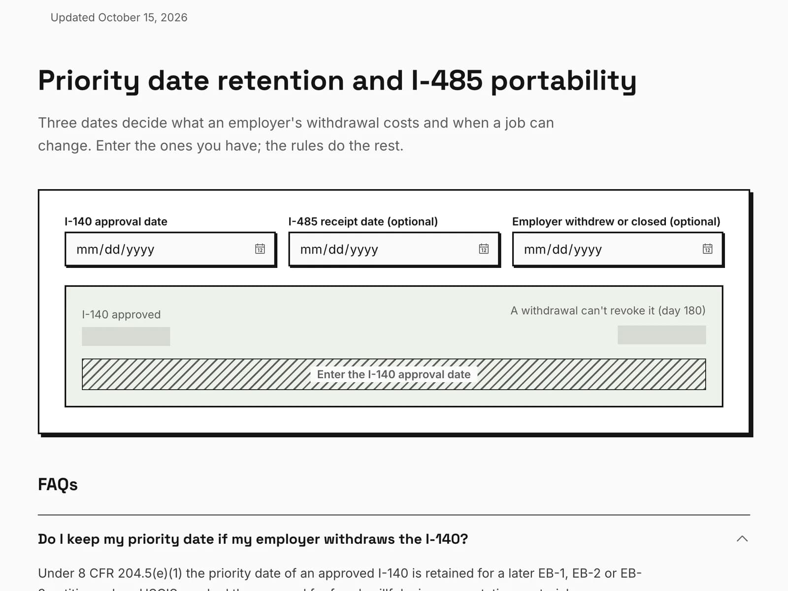 The priority date retention and I-485 portability calculator on permtracker.app