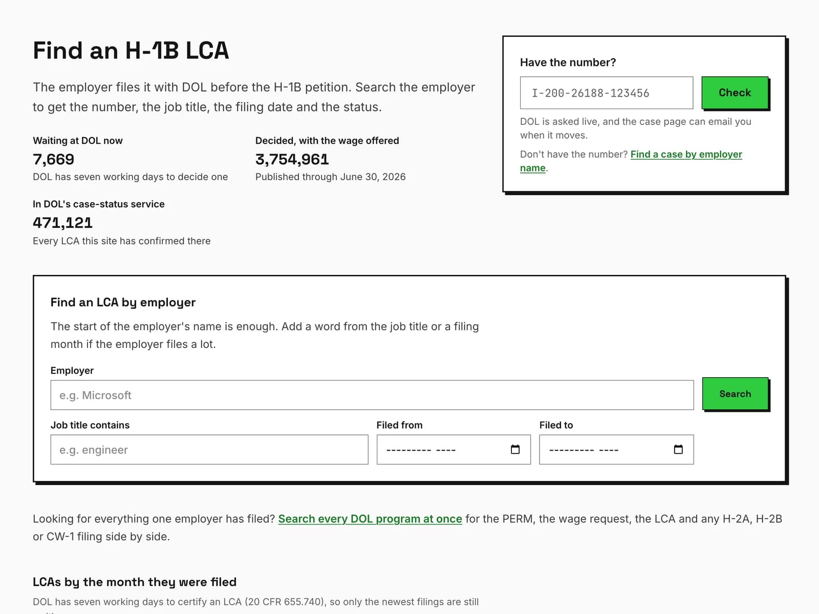 H-1B LCAs on permtracker.app: the ones DOL confirms each day, the decided ones with their wages, and a search by employer