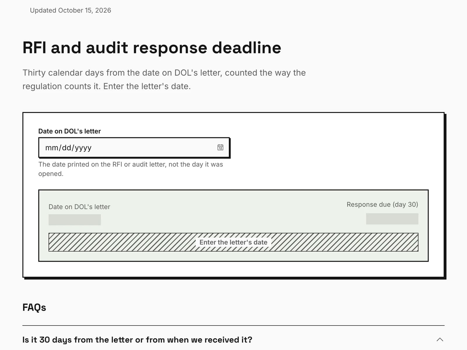 The RFI and audit response deadline calculator on permtracker.app