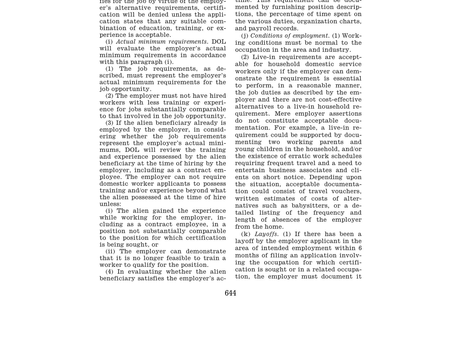 20 C.F.R. § 656.17(k), the layoff rule for PERM employers