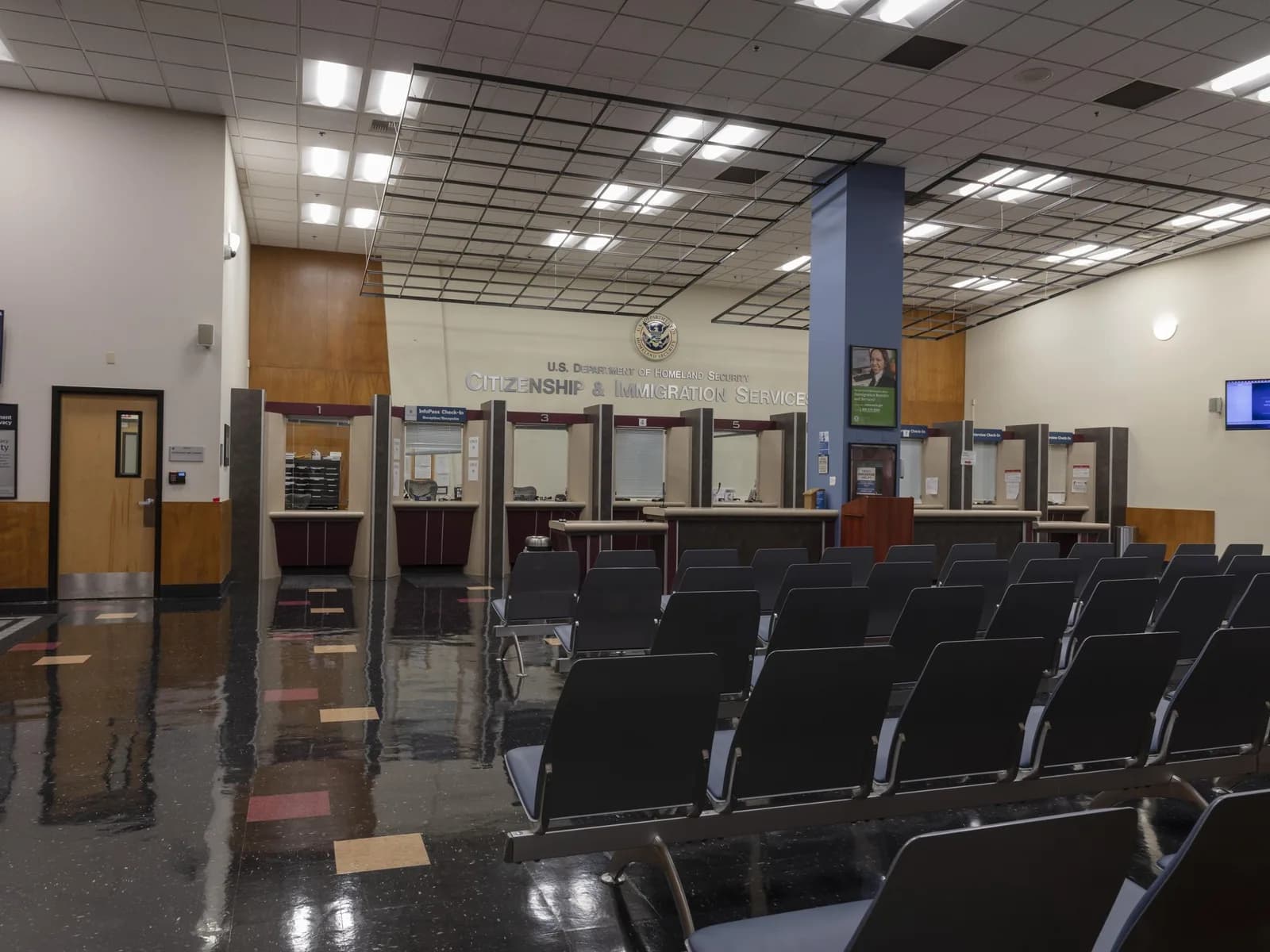 The USCIS waiting room in the John E. Moss Federal Building, Sacramento