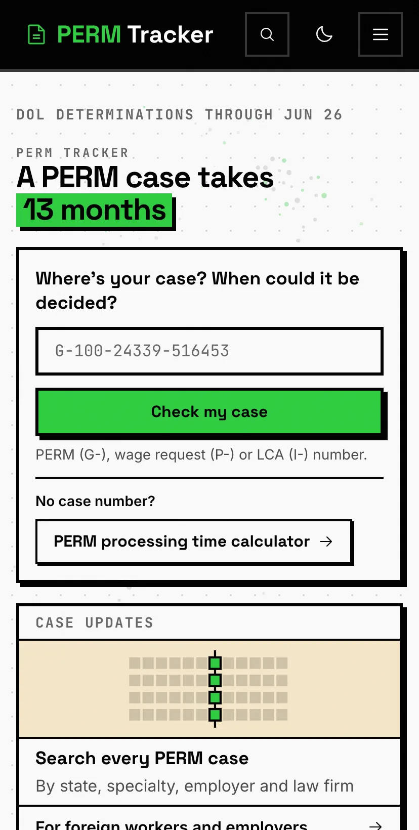 The case lookup on a phone