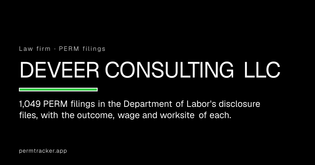 DEVEER CONSULTING LLC PERM Cases: 1,049 Filed | PERM Tracker